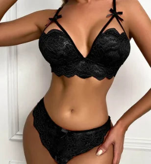 Erotic Lingerie Set  Sexy Women's Low Cut Crotch Bodysuit Night Dating Role Play Loungewear Robe Three-point Strappy Pyjamas
