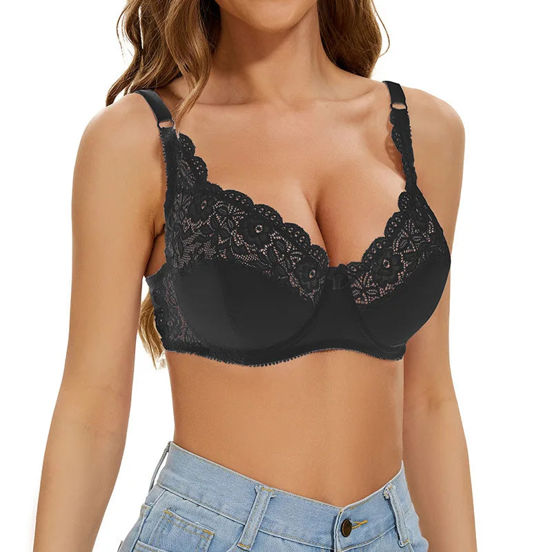 Larger Size Push Up Bra Adjustable Women's Underwear With Steel Rings Thin Cup Lace Gathered Breast Bras
