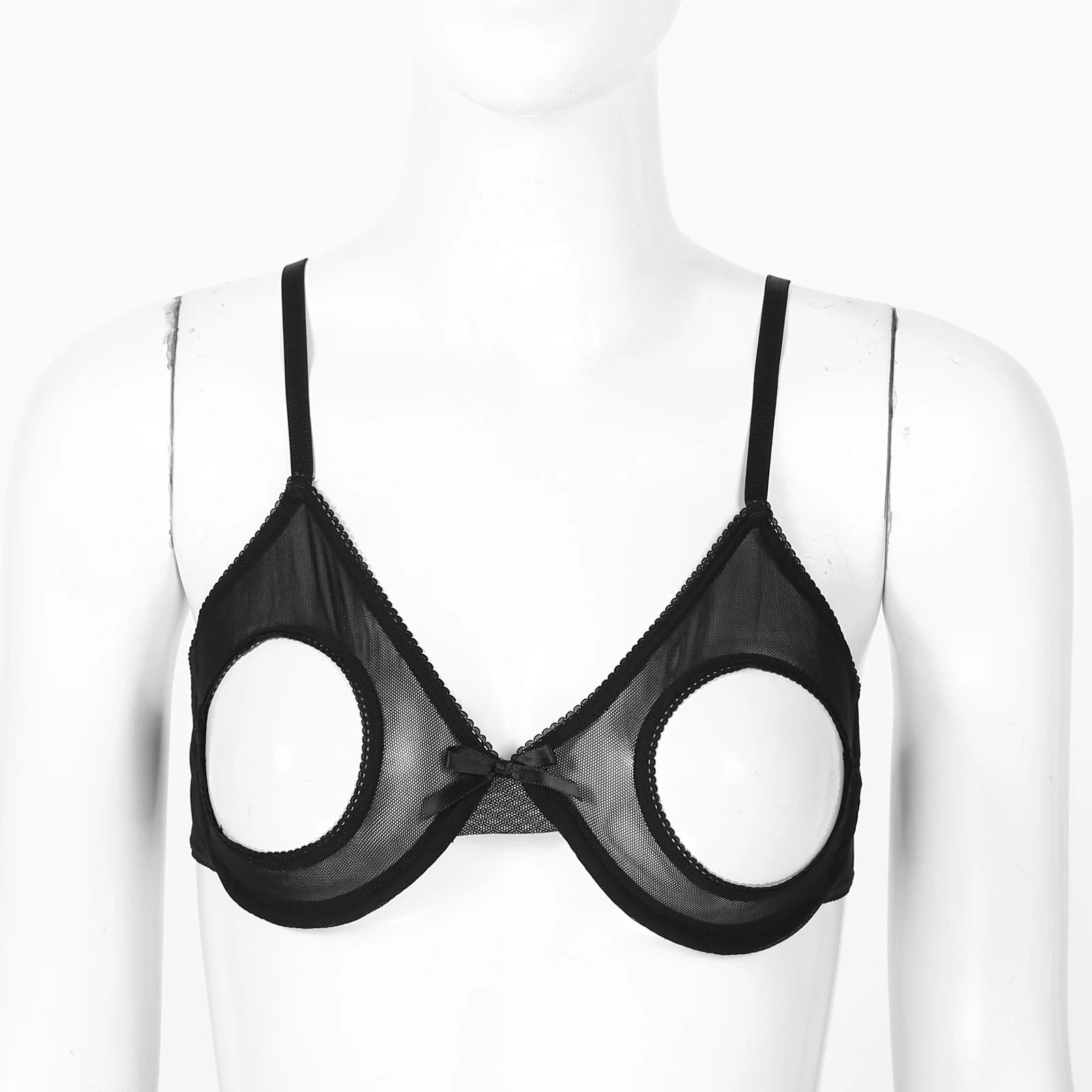Women's Sheer Mesh Hollow Out Open Nipples Underwired Bra Tops Unlined Bralette Sexy Brassiere Balconette Underwear