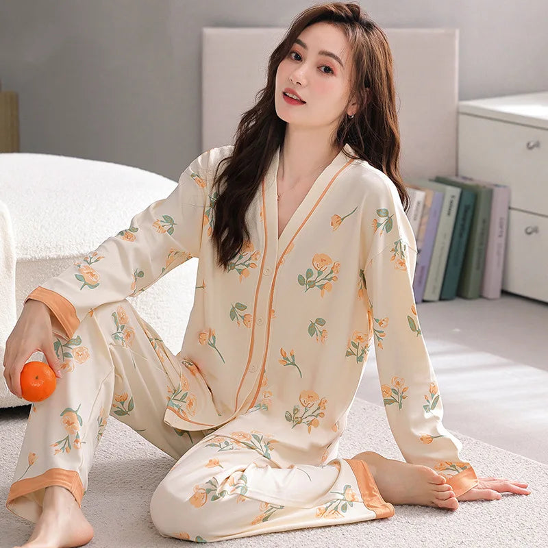 Girls' Four-Season Pajama Set Women's Long-Sleeve Homewear New Casual Outfit for Going Out and Walking Women's Homewear Set