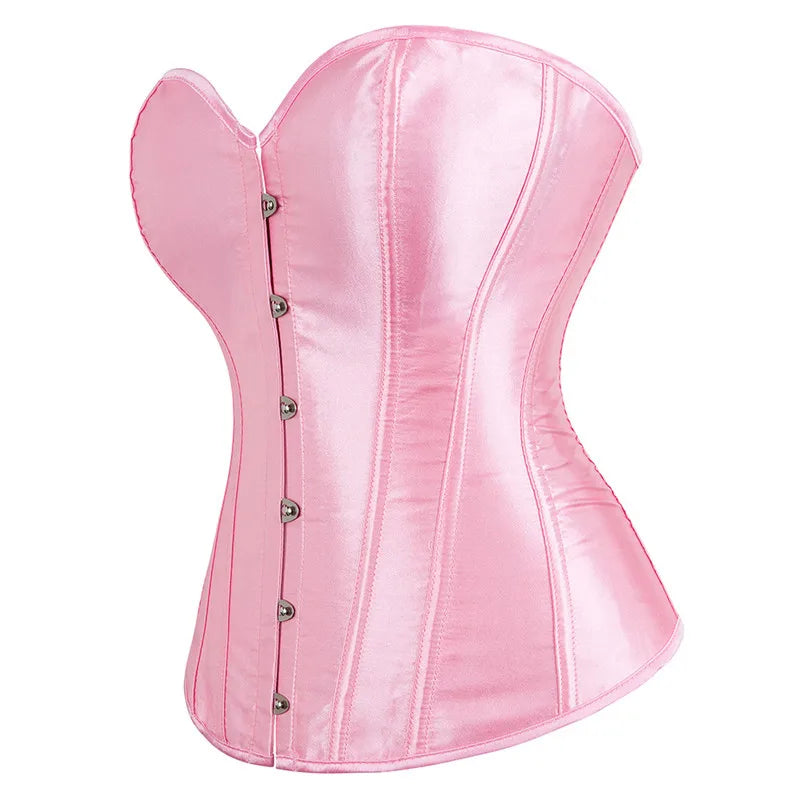 Corset Top Bustier Overbust Women Sexy Satin Lingerie Corselet Plus Size Red Black Green Pink Brown Gold Purple