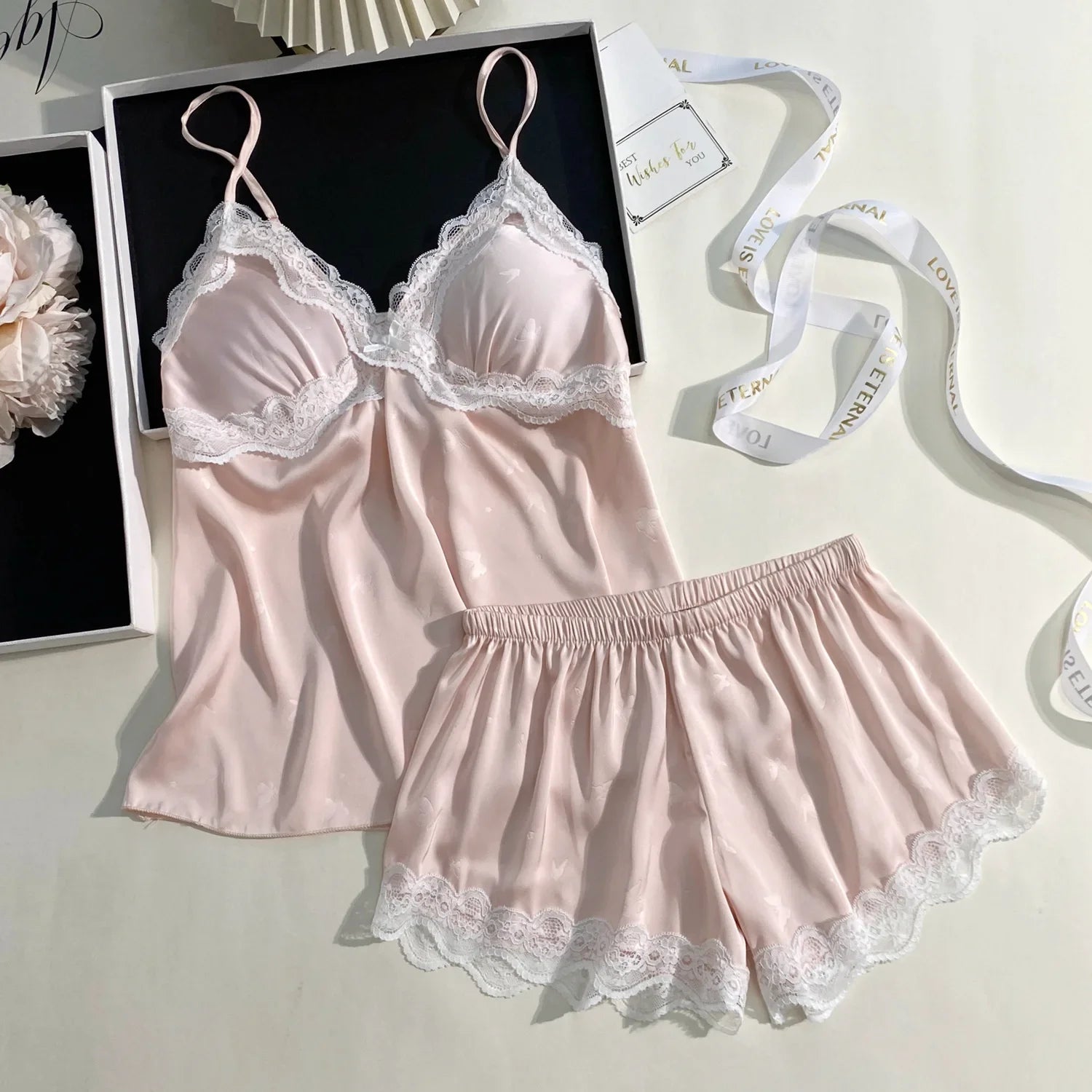 Sexy Intimate Lingerie Pajamas Set Hollow Out Lace Cami Shorts Pijamas Suit Spring Summer New Sleepwear Home Clothes Loungewear