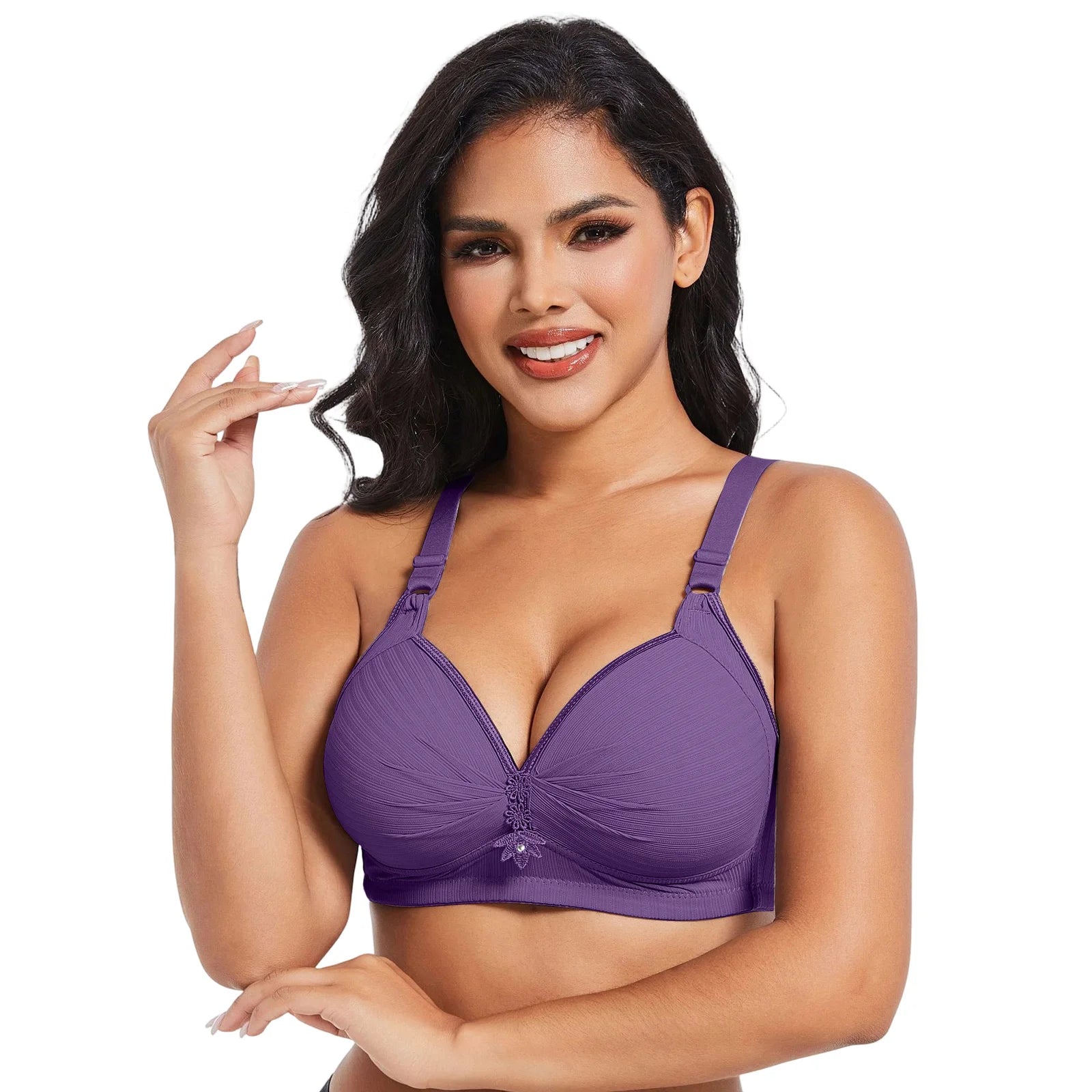 Elegant Skin Tone Textured Bra Chic Wireless Full Coverage Underwear Stylish Push Up Rhinestone Detail Lingerie Women