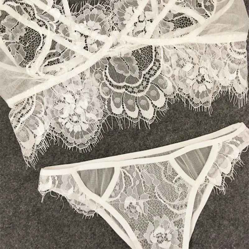 Lingerie Set Sexy Plus Size Hot Underwear Women Set Bra & Panty Thong Set Sexy Transparent Lingere Lace Black Open Intimates