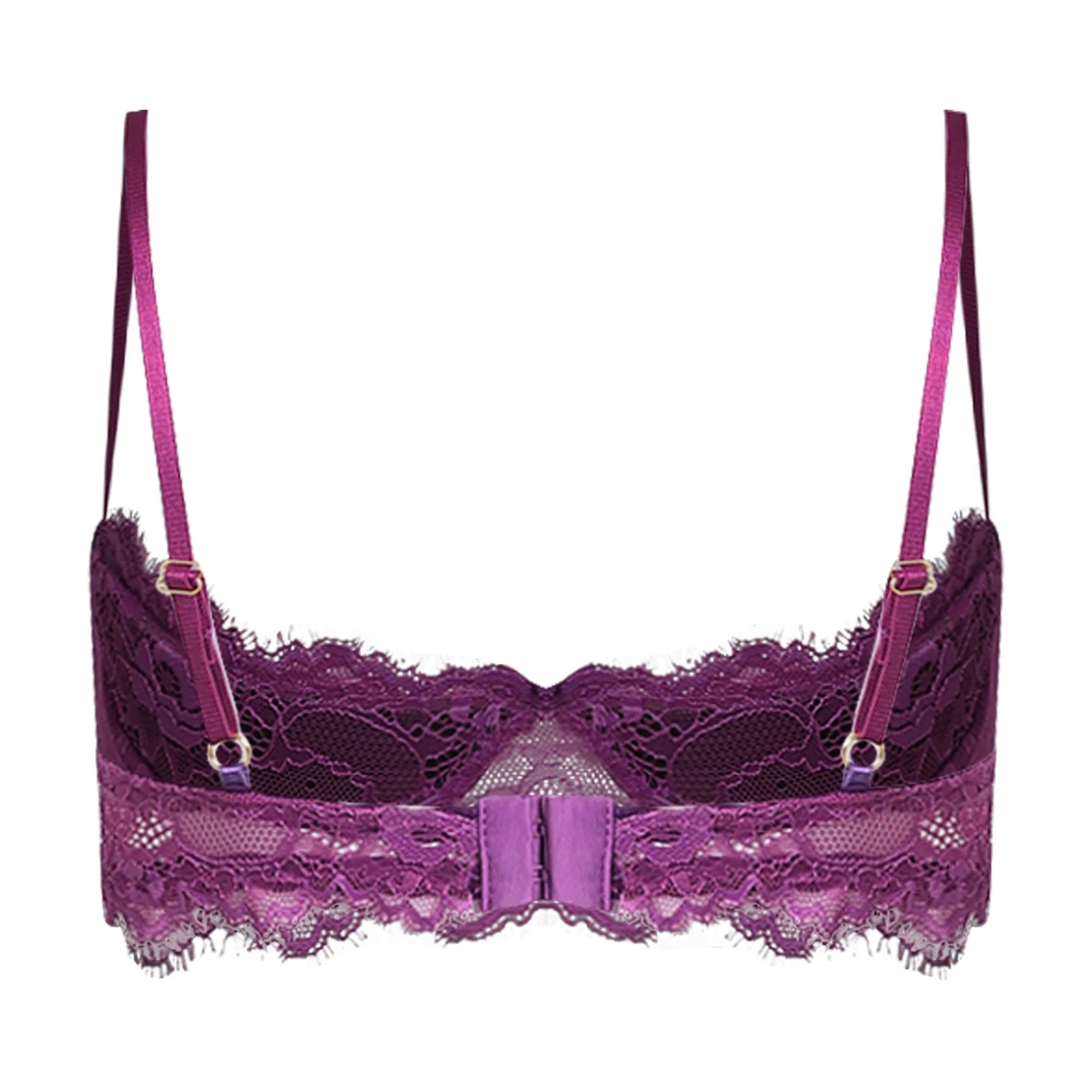 Women Padded Cup Push-up Underwire Bra Balconette Lingerie 1/4 Cup Floral Lace Single Bra Exposed Nipples Chest Halter Brassiere