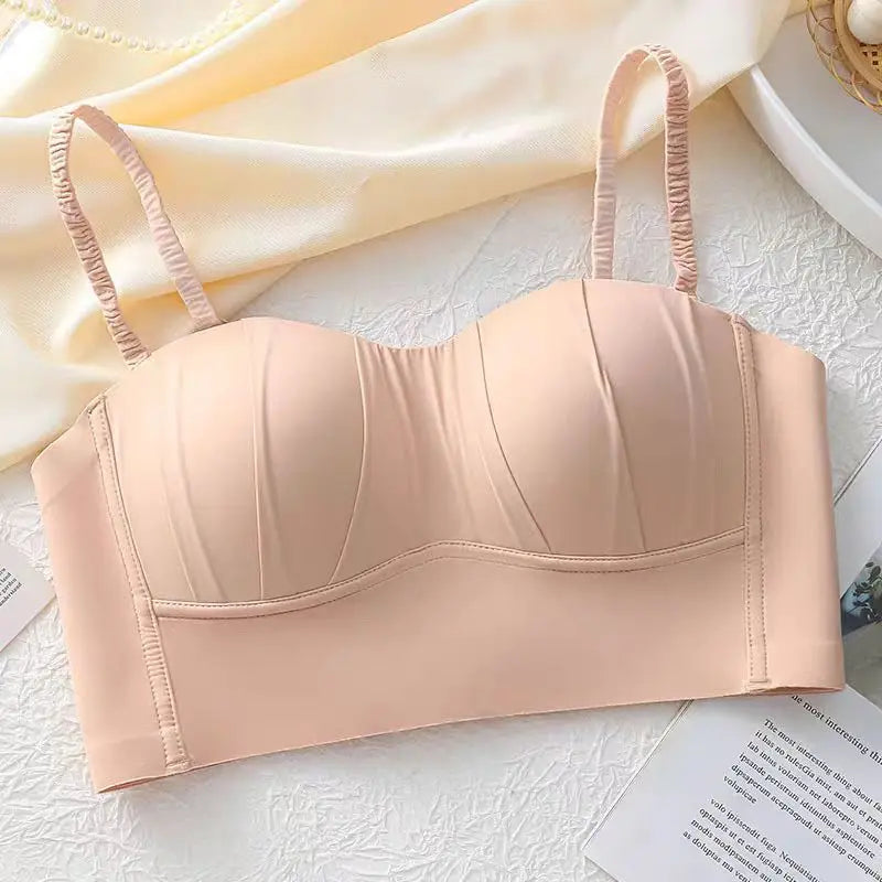 Sexy Push Up Bras French Pleated Bra New Detachable Ringless Thin Gather Bra Without Underwire Seamless Underwear for Women New