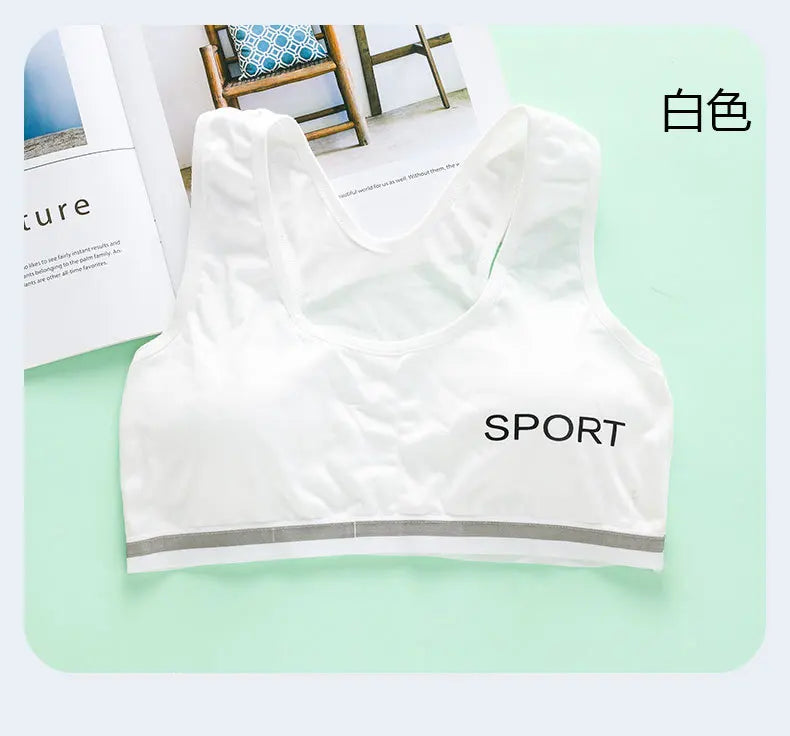 Adolescent Girl Sports Bra Breathable Lightweight Sponge Pad Wide Shoulder Strap Vest Solid Color Simple and Comfortable Bra