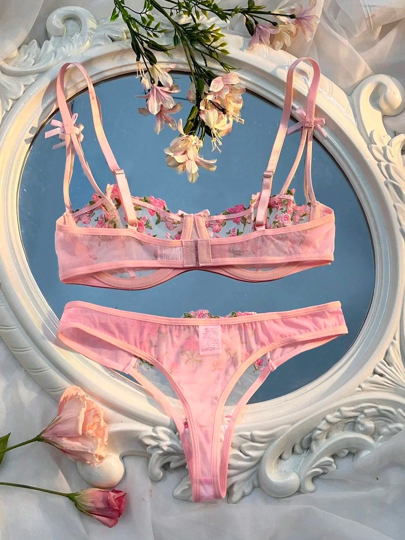 Erotic Lingerie Female Bra And Brief Women Floral Embroidory Underwear Set Sexy Lace Transparent Sensual Push Up Lingerie Sets