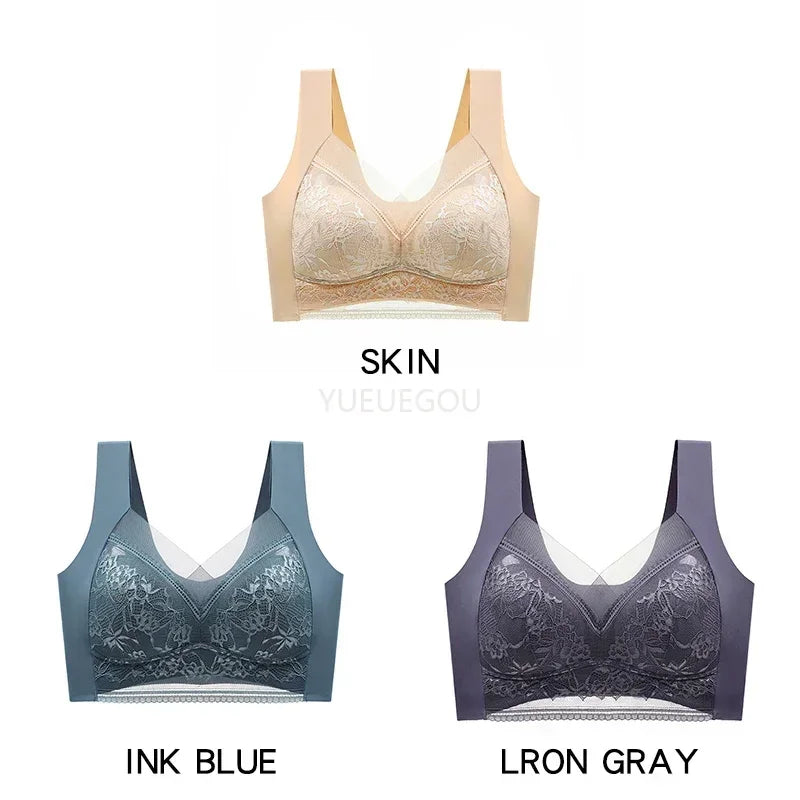 3 Pcs Women's Push Up Bralette Wireless Bras - 5cm Natural Lift, Seamless Lace Plus Size (L-6XL), No Underwire Comfort