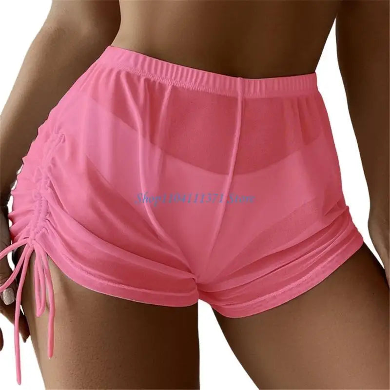 Womens Swim Shorts Solid Color Bikinis Bottom Girls Drawstring Swimsuit Bottom Highs Waist Swim Shorts for Beachwears