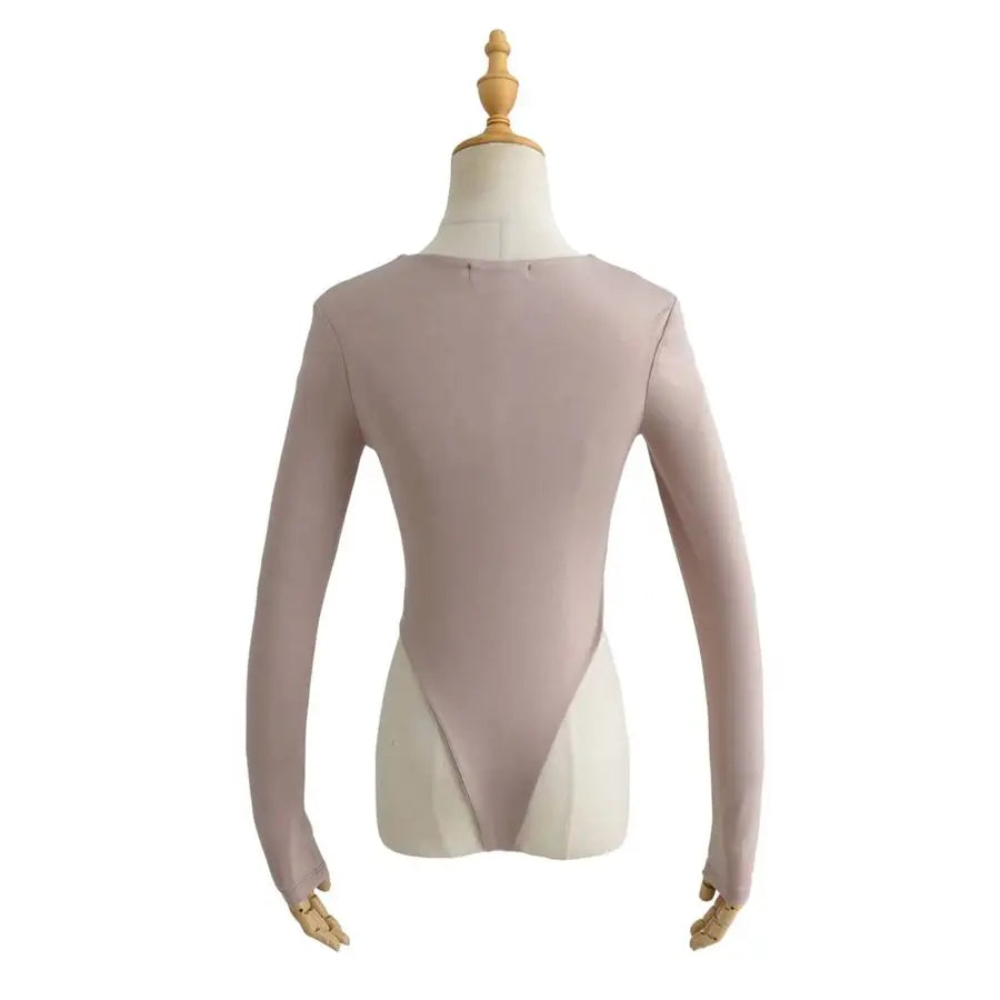 Women's Bodysuit Sexy V-neck Long Sleeve Bottom Shirt Gymnastic Yoga One-pieces Rave Festival Outfit Party Club Lingerie Tops