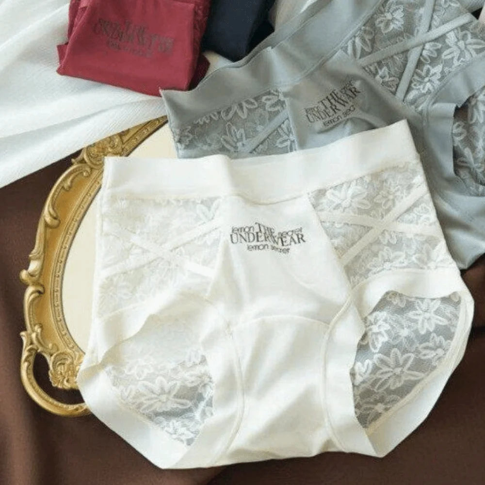 Lingerie French Style Lace Briefs Mesh Patchwork Satin Silk Panties Low Waist Transparent Lace Underwear Women Gifts