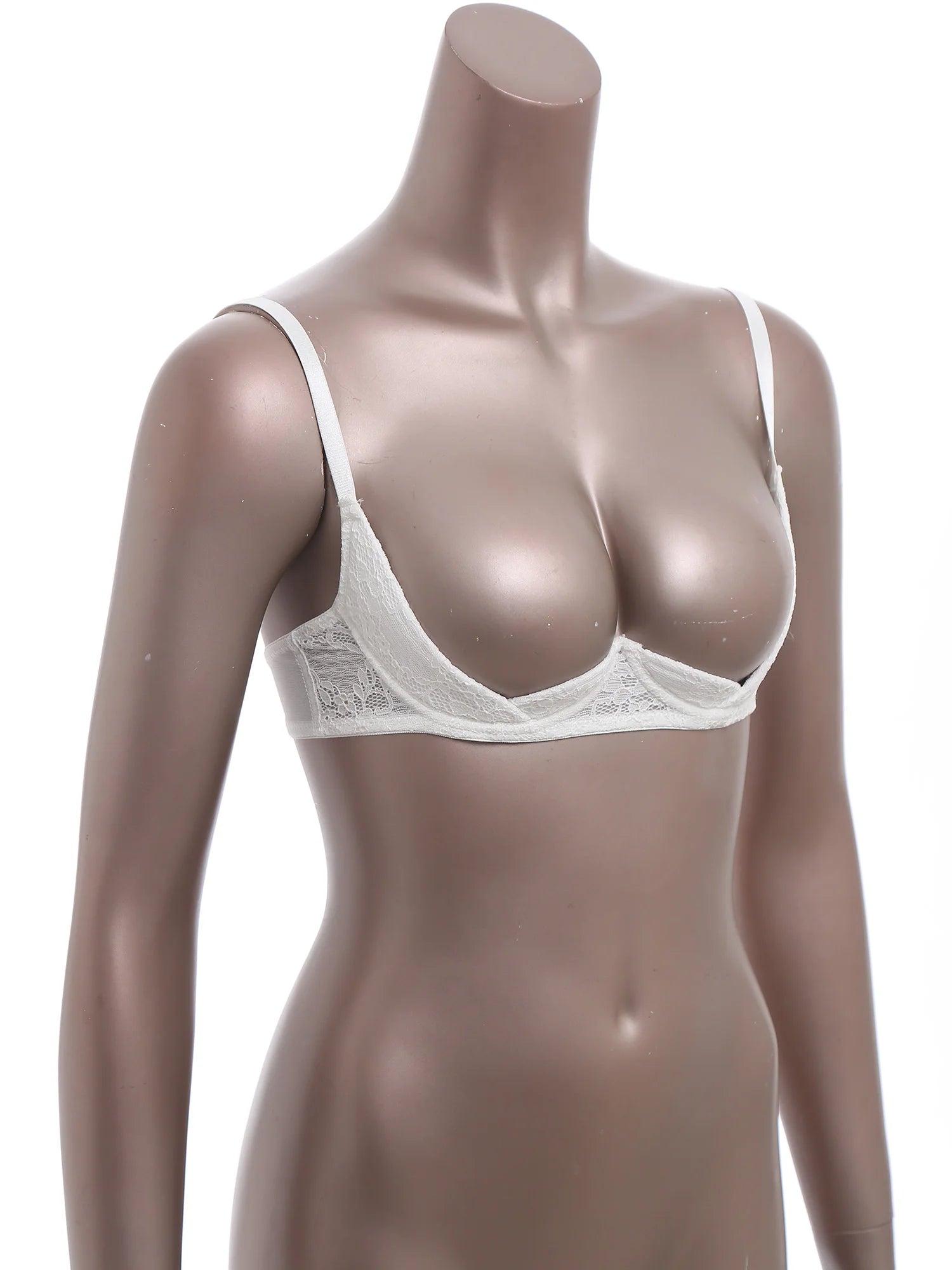 Womens Floral Lace 1/4 Cup Bra Adjustable Spaghetti Straps Push Up Underwired Shelf Bra Lingerie Brassiere Balconette Bras