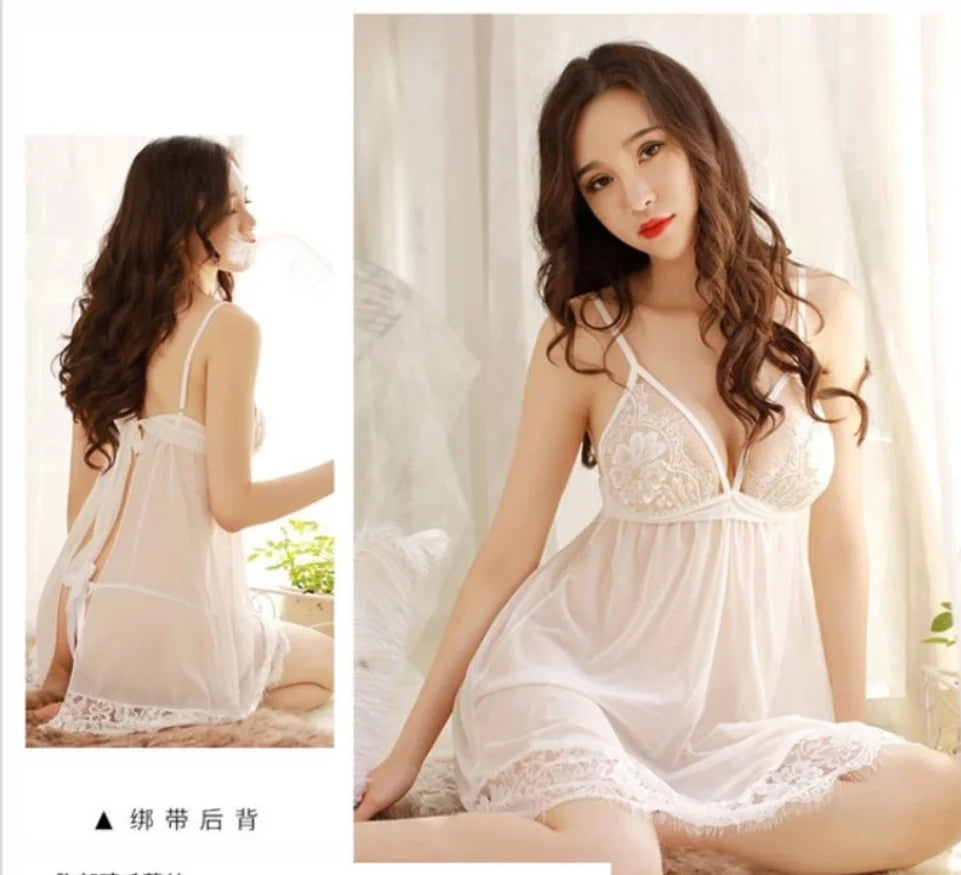 Sexy Lingerie Set Woman Erotic Pajamas Lace Lingerie Sex Clothes Summer Silk Lace Sleepwear Dress Black Sexy Lingerie Hot Dress