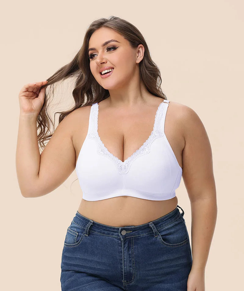 Plus Size Full Cup Bra Cotton Comfort Breathable Underwire Bra with Lace Full Coverage Support for Women B/C/D/E/F Cup