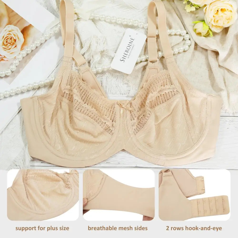Sheroine Women's Full Coverage Minimizer Underwire Bra Unlined Plus Size Non-Padded Ultrathin Everyday Soft Bras