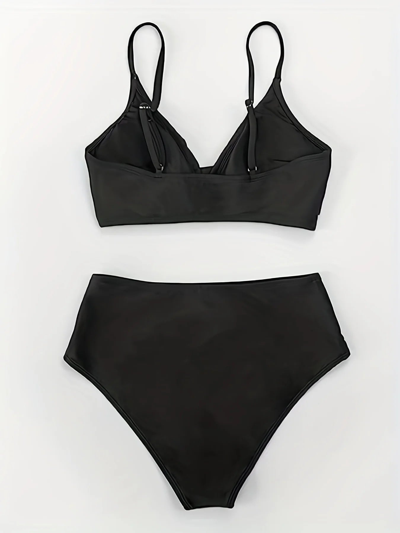 Women's sexy crop top high-waisted solid color bikini triangle set, a must-have item for summer beach leisure and vacation.