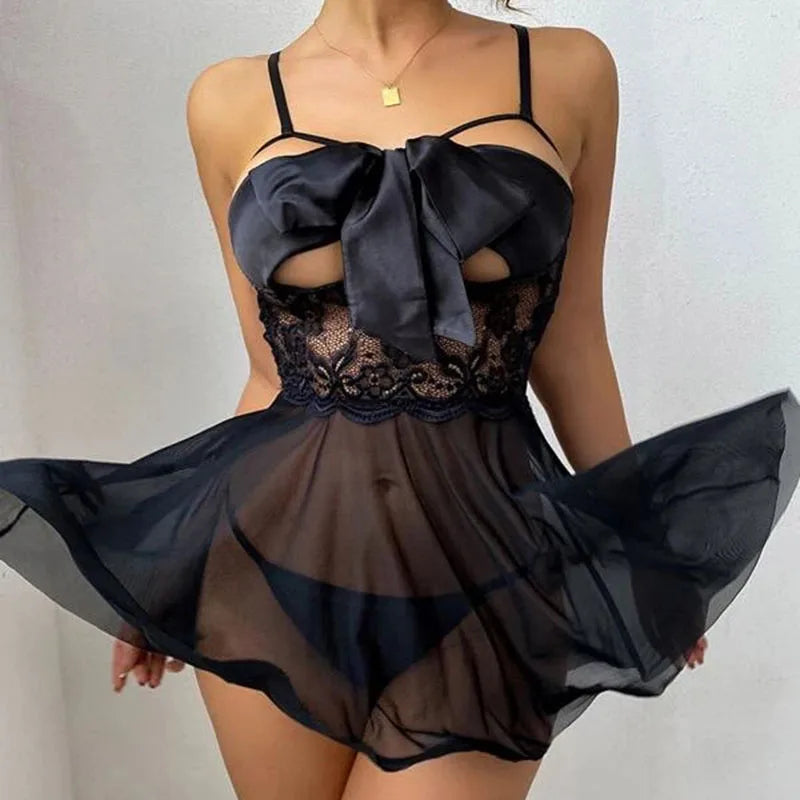 Sexy Lingerie Set Lace Erotic Babydoll Dress Transparent Nightdress Women's Underwear For Sex Fetish Naughty Costume