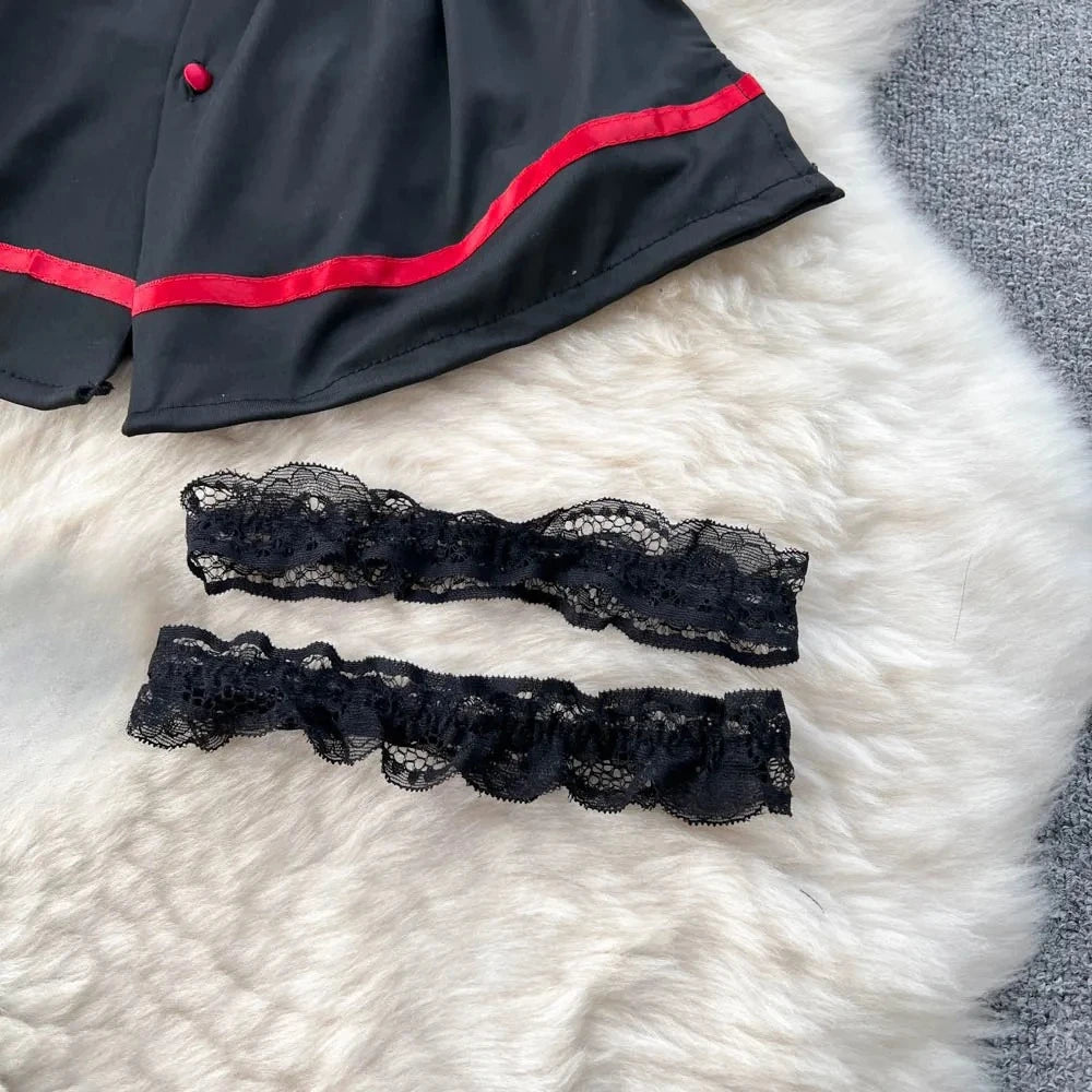 Erotic Fashion Sexy Halter Lingerie Dress Summer V Neck Vintage Belt Slim Lingerie Women Backless Sexuality Club Lingerie Sets