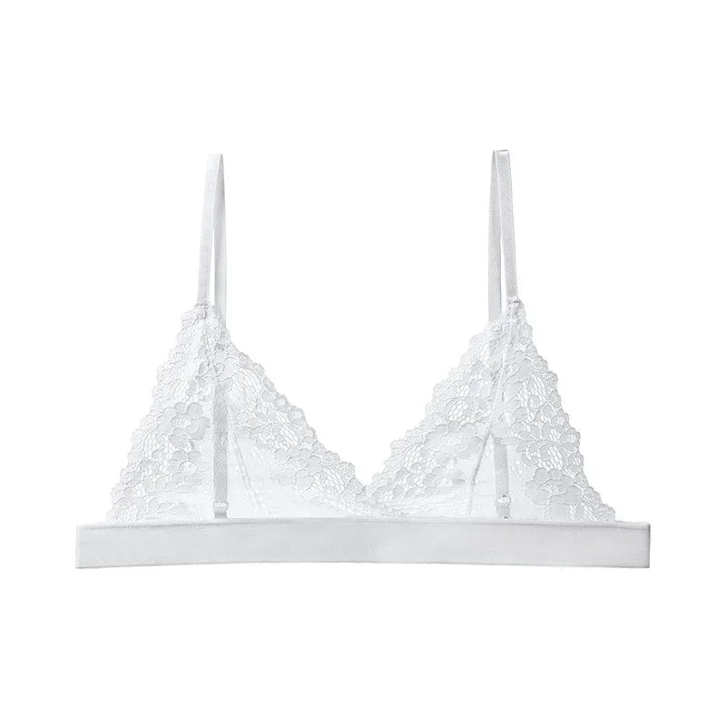 Plus Size Romantic Full Lace Bralette for Women Sexy French Style Sheer Wireless Bra Ultra Thin Hollow Out Demi Cup Brassiere