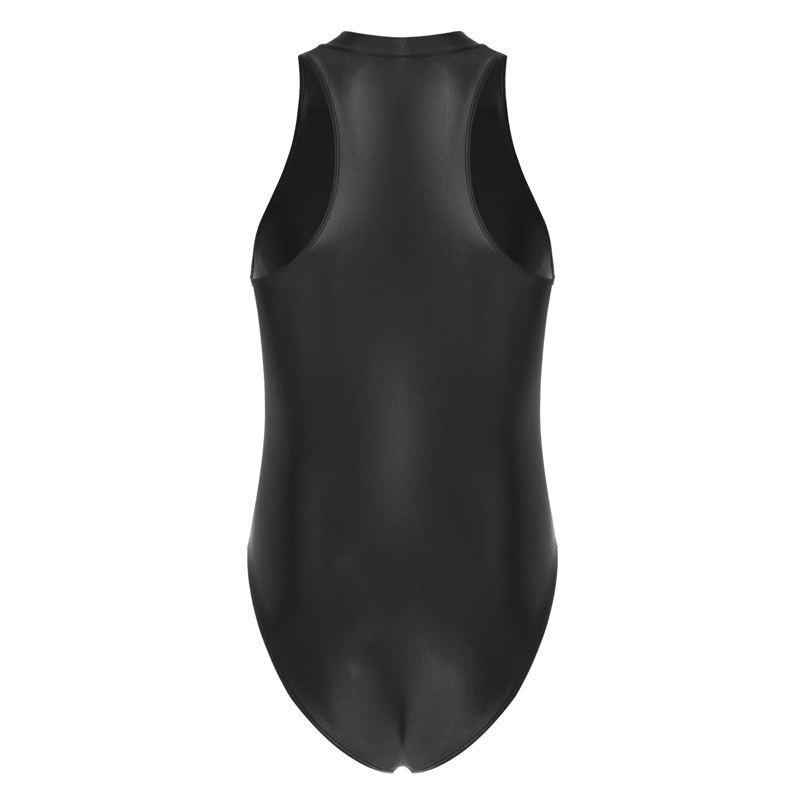 One-Piece Men's Swimsuit Glossy Sleeveless Bodysuit Swimwear Solid Color Front Leotard Hommes Bathing Suits Party Clubwear