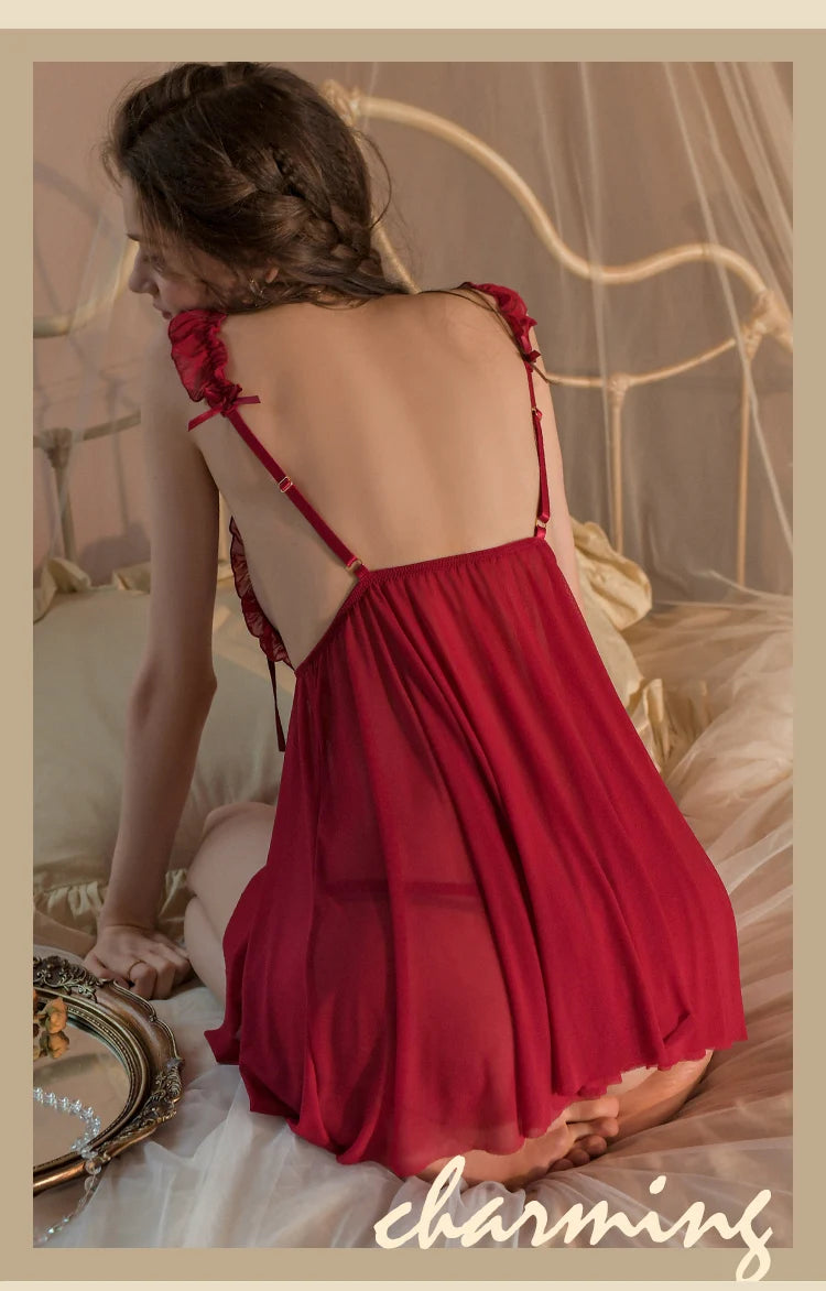 Erotic lingerie cute lace open file Backless slip dress pajamas lingeries sexy femme sexy porn outfit women dress Lingerie set