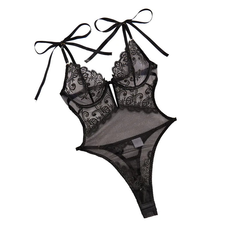 Women Lingerie With Exotic Perspective Lace Tight Corset Sexiest Transparent Bodysuit Erotic Costumes See Through Sexy Seductive