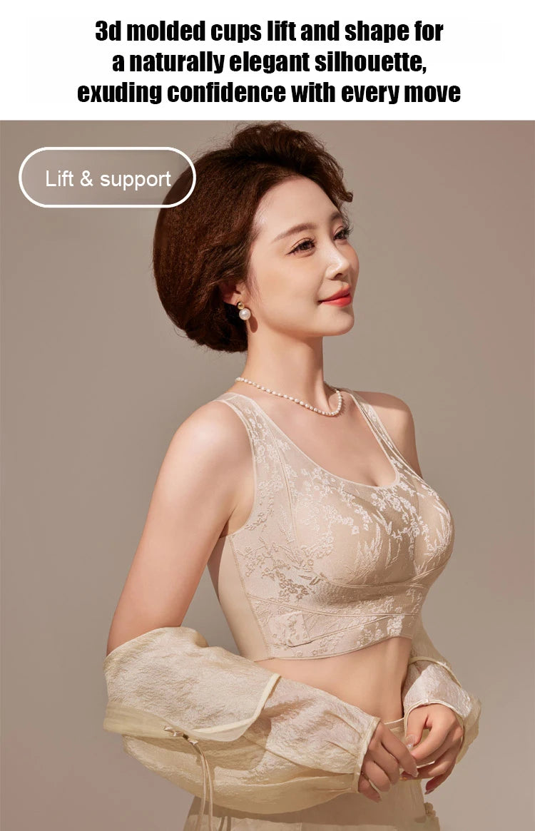 Embossed Floral Tank Bra Women’s Seamless Wirefree Bra Side Buckle Push Up Anti-Sag Comfort Everyday Underwear