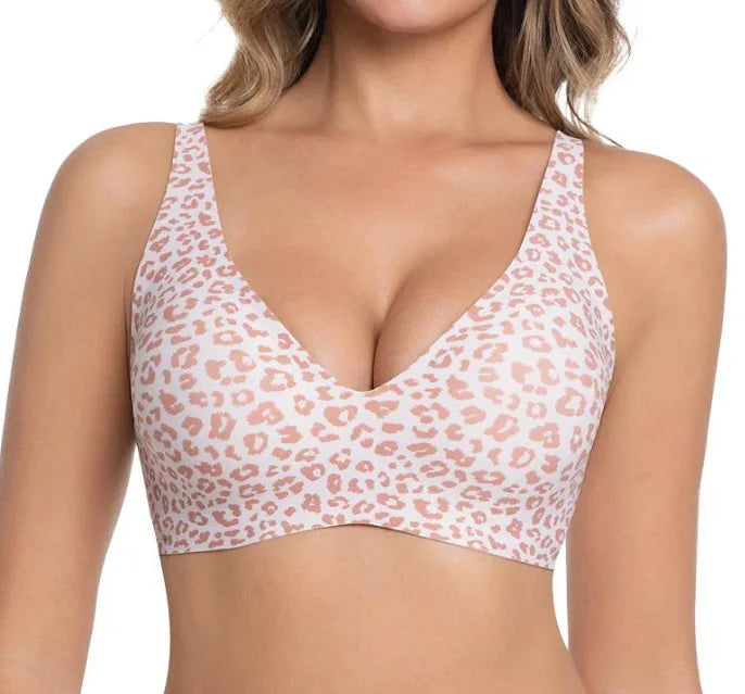 Women's Plus Size Wireless Leopard Bra Seamless Full Coverage Thin Molded Cup Breathable Supportive Everyday Comfort Bra