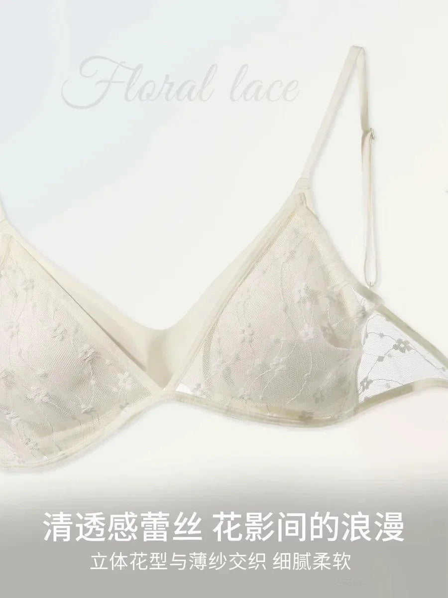 Lace Lingerie for Women's Summer, Thin, Large-bust, Slimming, Lace-curving, Triangular Cup, Beautiful Back, Seamless Bra