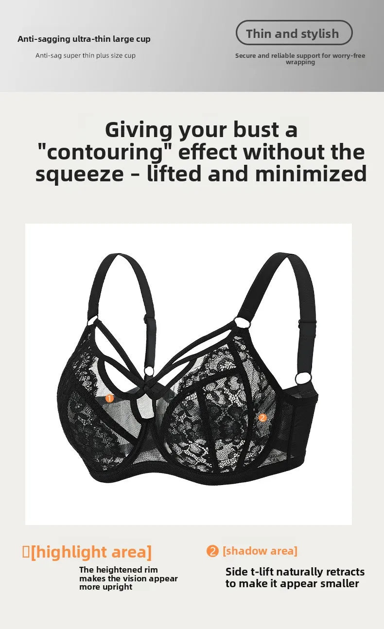 Plus Size Full Coverage Bras for Large Bust , Minimizer Lift Support , Lace Breathable Thin, D-K Cup , For Curvy Women
