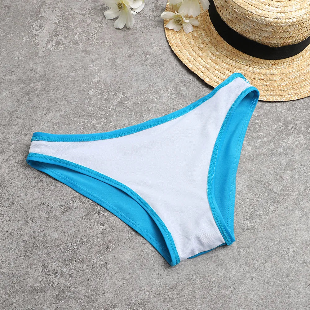 Summer Bikini Set Women Swimsuit White Tank Top Low Rise Blue Panties Trajes De Baño Beach Swimming Bathing Suit Sexy Swimwear