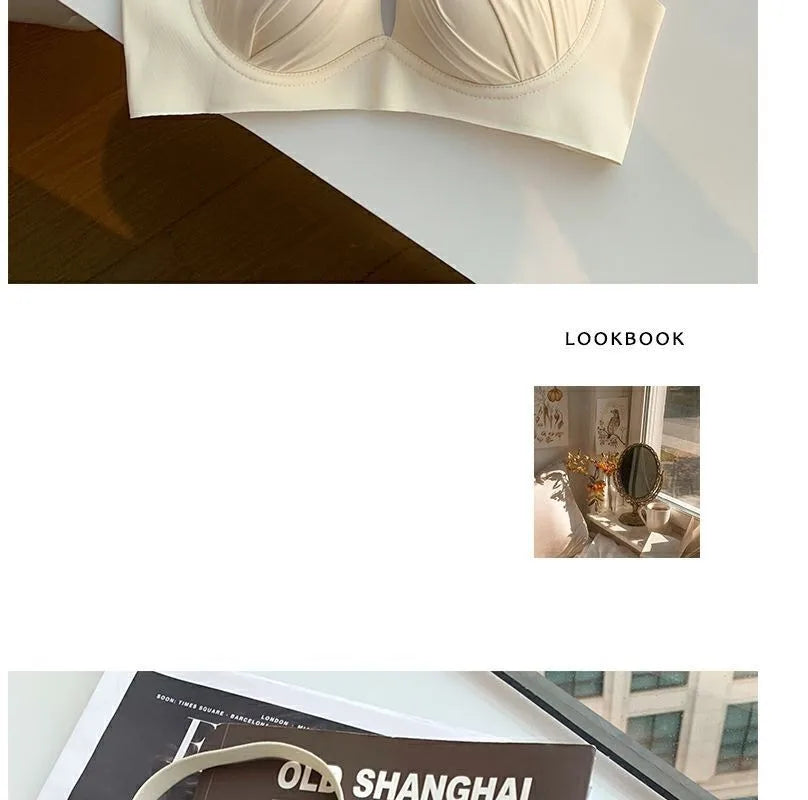 2026 New Pleated Bras Push Up Bra Small Chest No Steel Ring Wirelss Soft Bra Solid Color Sweet Seamless Bra