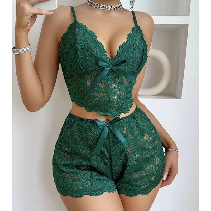 Lace Lingerie Set For Women   Comfortable Strappy Short Pajamas   Sleepwear    Home Wear.