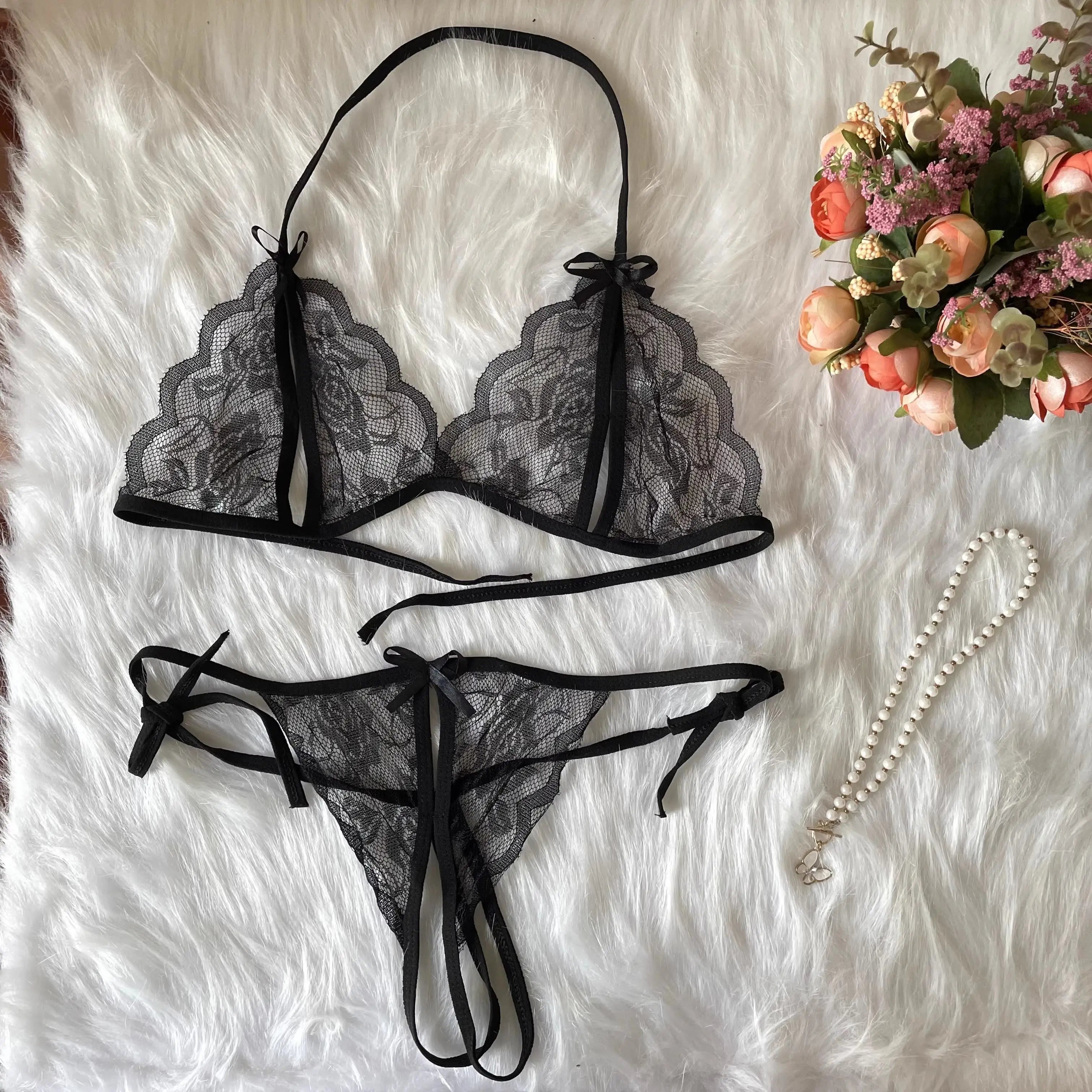 Sexy  Women's Lace  Transparent Thin Large Size  Loose Ice Silk Small Chest Gathering Underwear