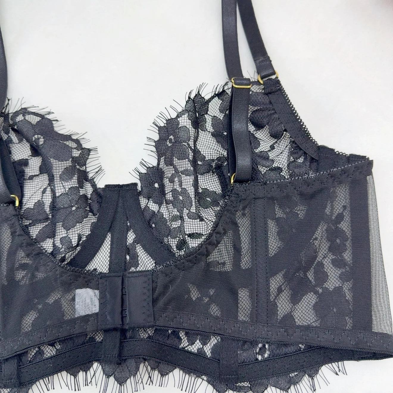 Sexy Lingerie Women Outfits Sheer Lace Corset Set Transparent 2-Piece Bra Set Girdle with Adjustable Straps Erotic Underwear
