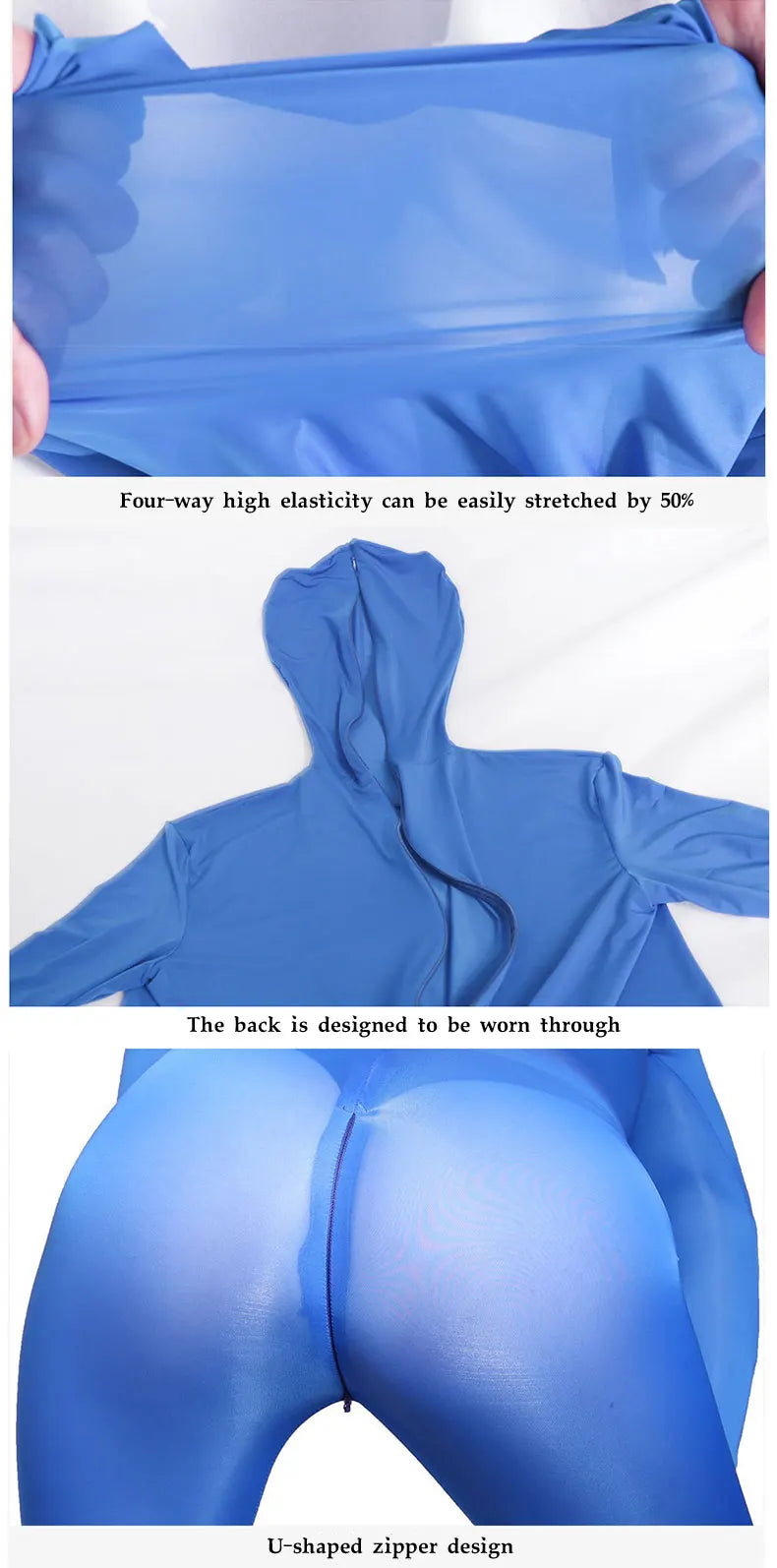 Sexy See Through Ice Silk Full Wrap One-piece Tight Jumpsuit High Elastic Home Corset Zipper Open Crotch Bodysuit
