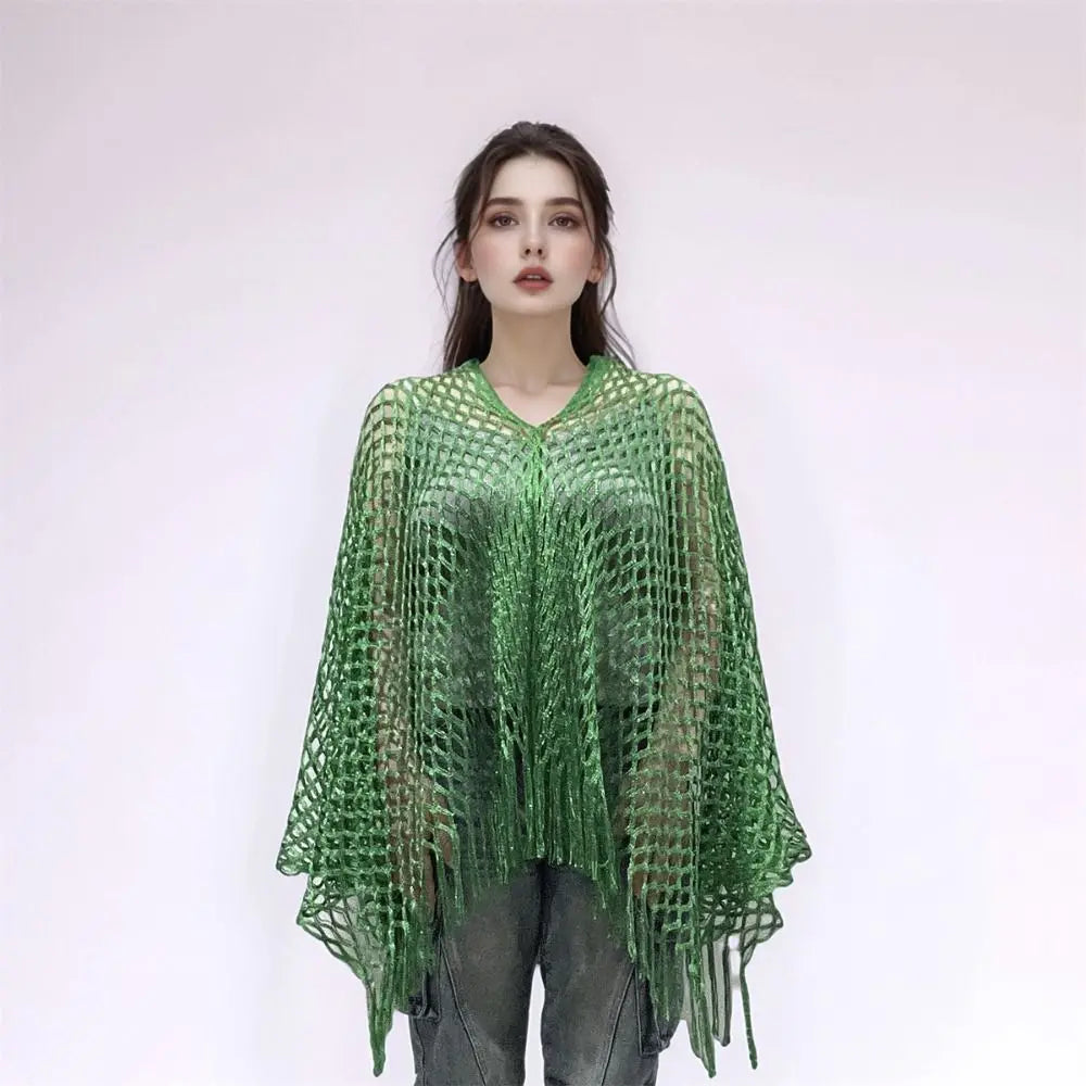 Fashion Tassel Sunscreen Cover-up Loose Fit Plus Size Bohemian Shawl Casual Crochet Fishnet Swimsuit Cover Up Summer