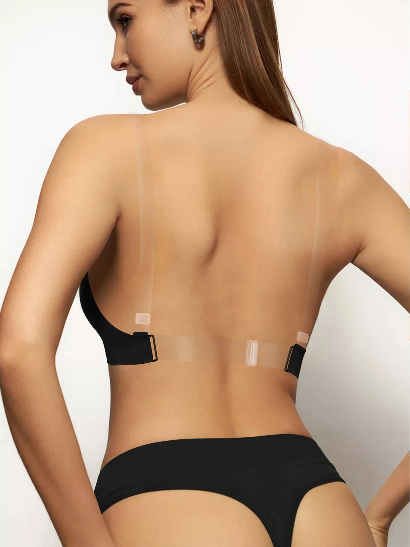 Unlined Backless Bra with Transparent Straps Women Wireless Seamless Everyday Brassiere U-shaped Back Lingerie Inner Wear