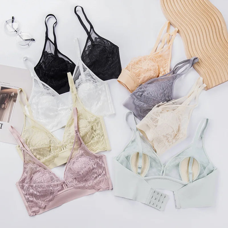 Lace Bras for Women Push Up Bra Non-wire Bralettes Solid Color Patchwork Lace Brassiere Fixed Cup Padded Underwear Sexy Lingerie