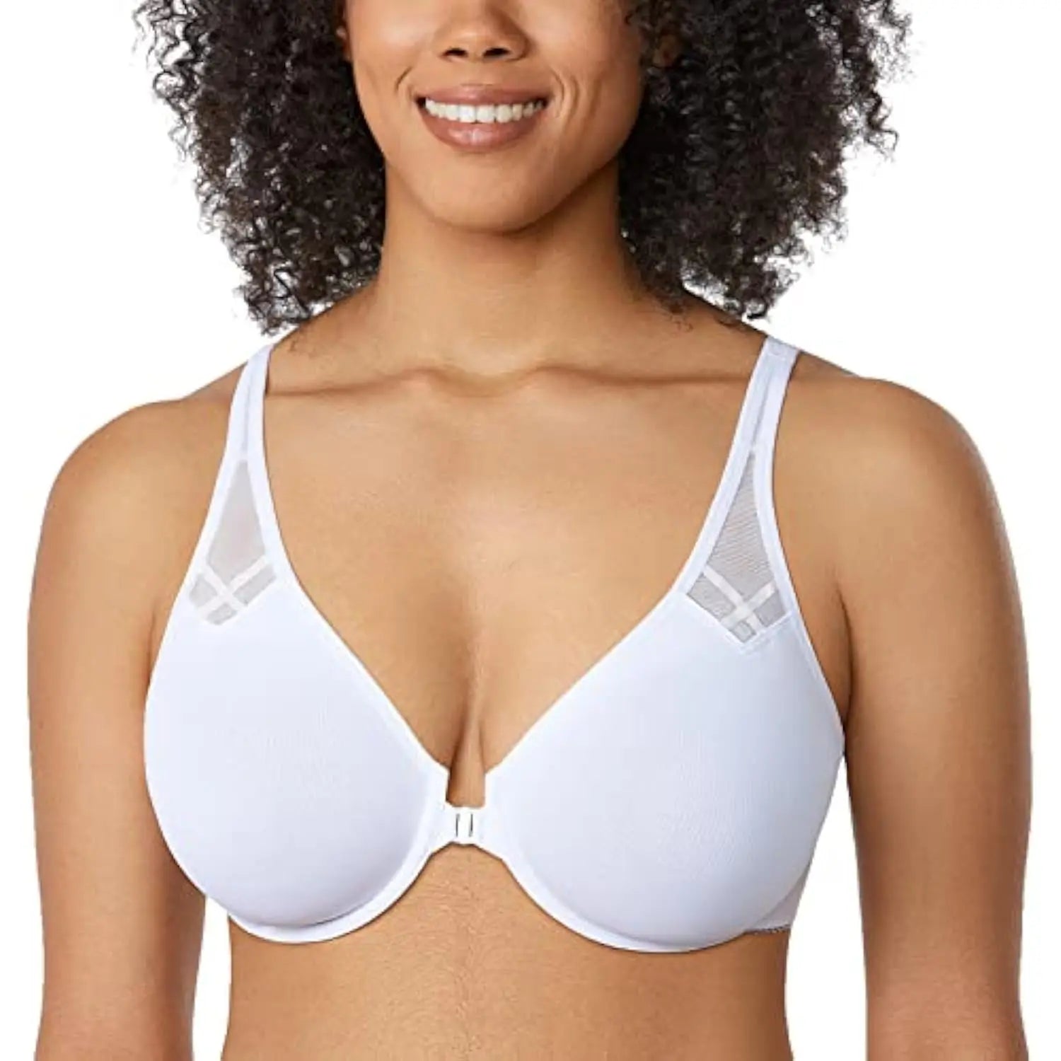 DELIMIRA Women's Front Closure Racerback Bras Plus Size Full Coverage Supportive Underwire Plunge Unlined Bra Underwear