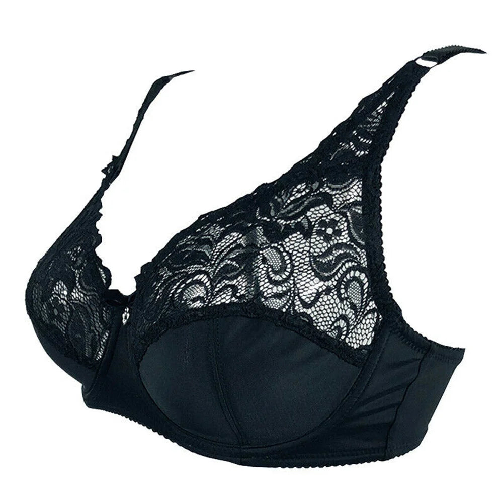 BCHRAYIUP Women's Underwired Non Padded Bra Sexy Sheer Lace Plunge Soft Cups Comfort Bra 34 36 38 40 42 44 B C D E