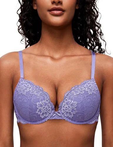 Wingslove Women's Push Up Bra Sexy Lace Lingerie Comfort Padded Bra Brassiere Plunge Lift Up Add One Cup Underwire Bra