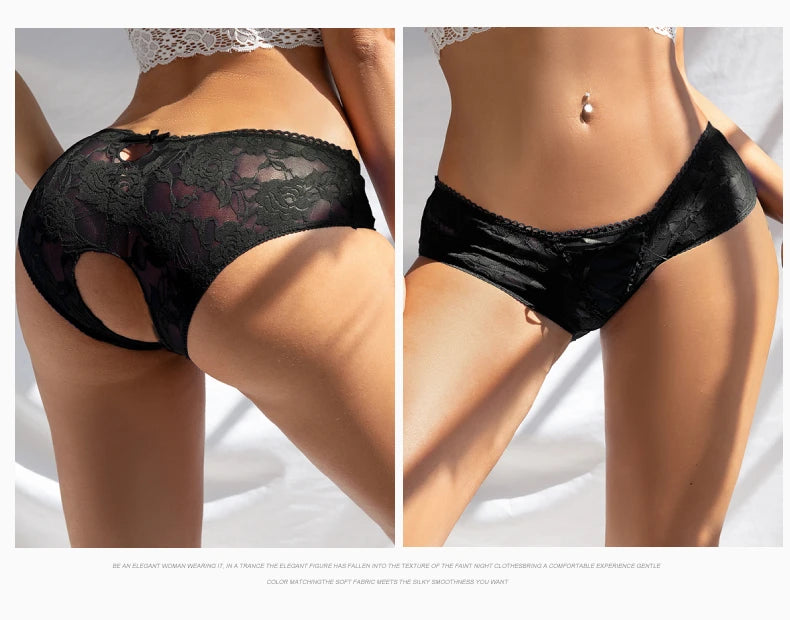 Women's Lingerie Crotchless Panties Low-waist Lace Transparent Underwear Strappy Thongs Intimates Femme Erotic Briefs