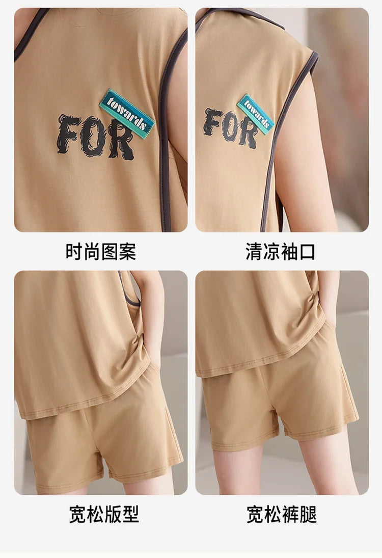 Couple Pajama Set Summer 100% Cotton Pyjamas Men and Women Sleeveless Pijamas