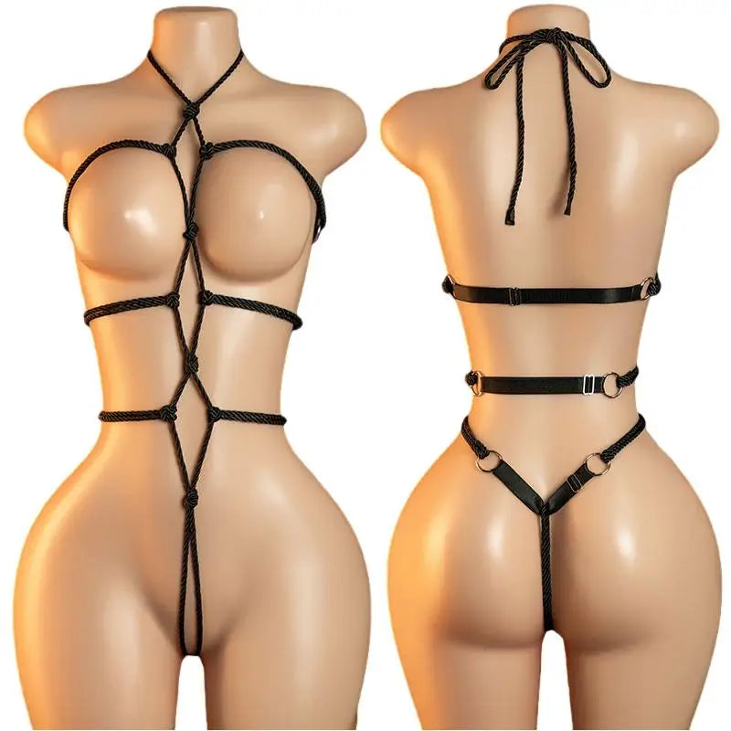 Women's Sexy Lingerie Erotic Backless Hanging Neck SM Bodysuit  See Through Bra Lingerie Set Cosplay Hot Ultra-Thin Body Suit