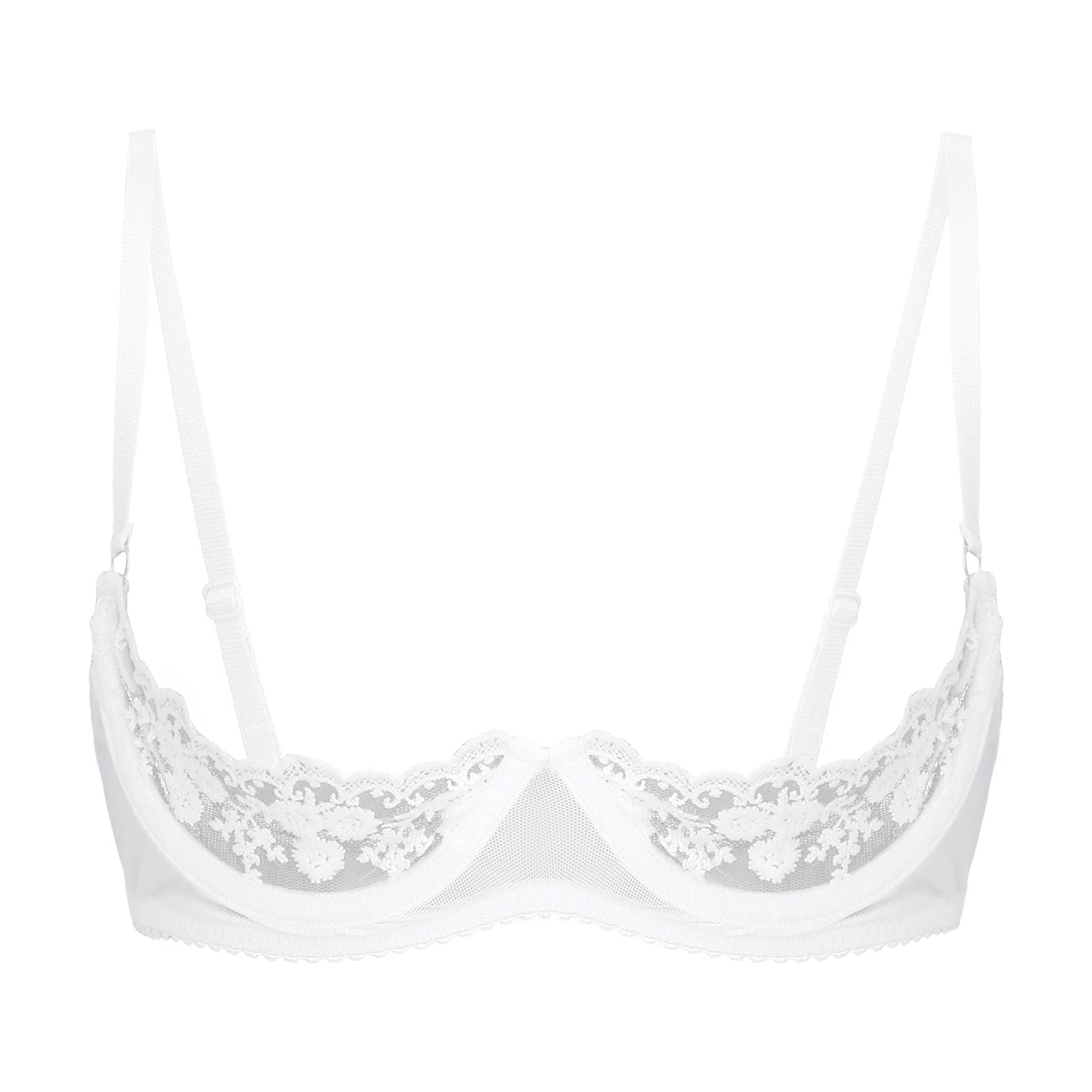 Sexy Womens Sheer Floral Lace Underwired Bra Underwear Unlined Brassiere Lingerie Bare Breast Exposed Open Nipples Bra Tops