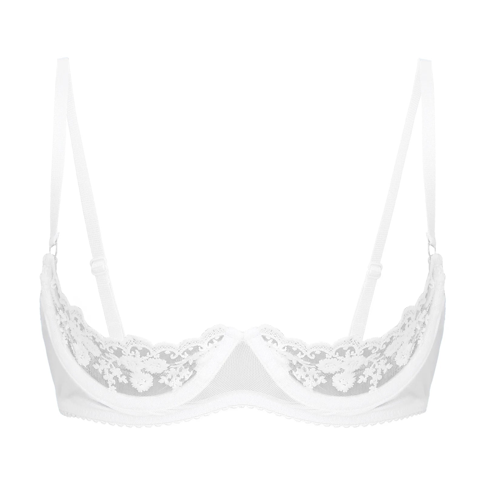 Sexy Womens Sheer Floral Lace Underwired Bra Underwear Unlined Brassiere Lingerie Bare Breast Exposed Open Nipples Bra Tops