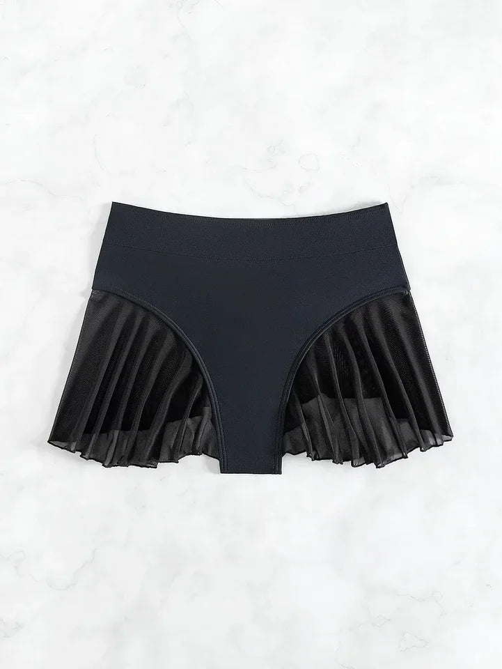High Waist Bikini Shorts Bottoms Women Swimming Mesh Ruffle Pleated Panties Summer Ladies Black Bathing Suit Swim Shorts Bottom