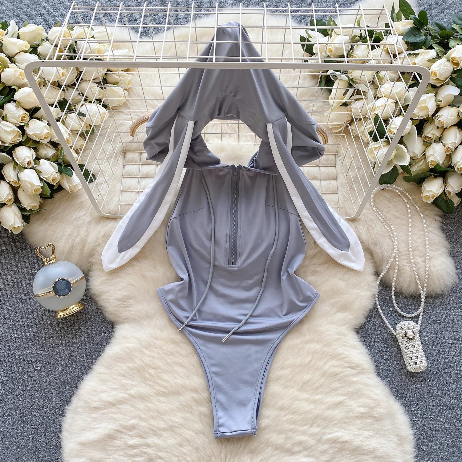 Backless Hotsweet Bow Lingerie For Women See Through Mesh Sexy Bunny Costume Lingerie Bodysuit 4 Piece Jumpsuit Spot Lace Cospla